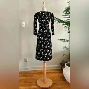 Reformation Midi Rosalee Moon Dress in Black Floral | 0
